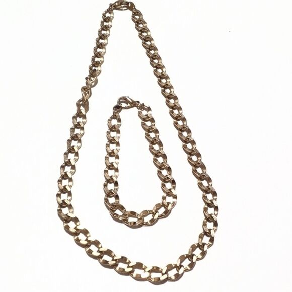 Vintage Gold Tone Chunky Chain Link Necklace & Bracelet Set Demi Parure - Picture 4 of 5